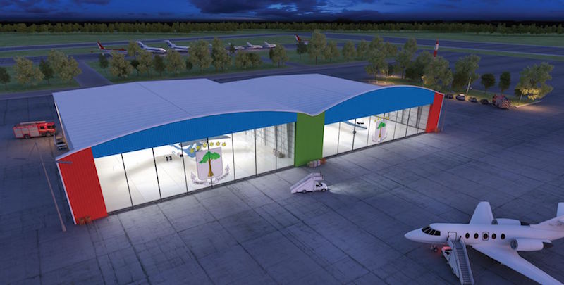 Steel building hangar rendering