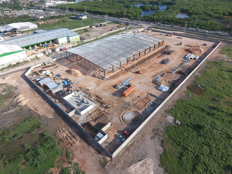 198x398 prefab commercial steel building distribution center, nestle, jamaica